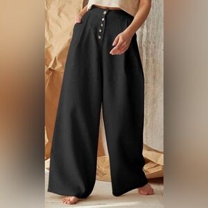 chouyatou Women's Summer High Waisted Cotton Linen Palazzo Wide Leg Casual Pants